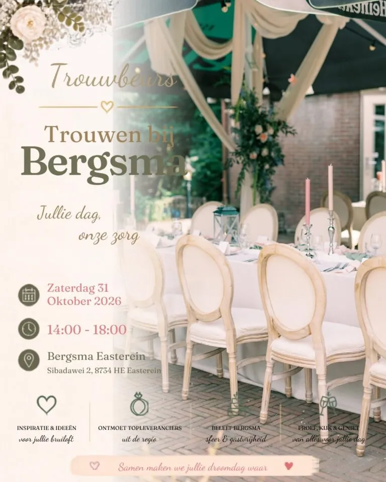 Affiche trouwbeurs Trouwen bij Bergsma, zaterdag 31 oktober 2026 in Easterein